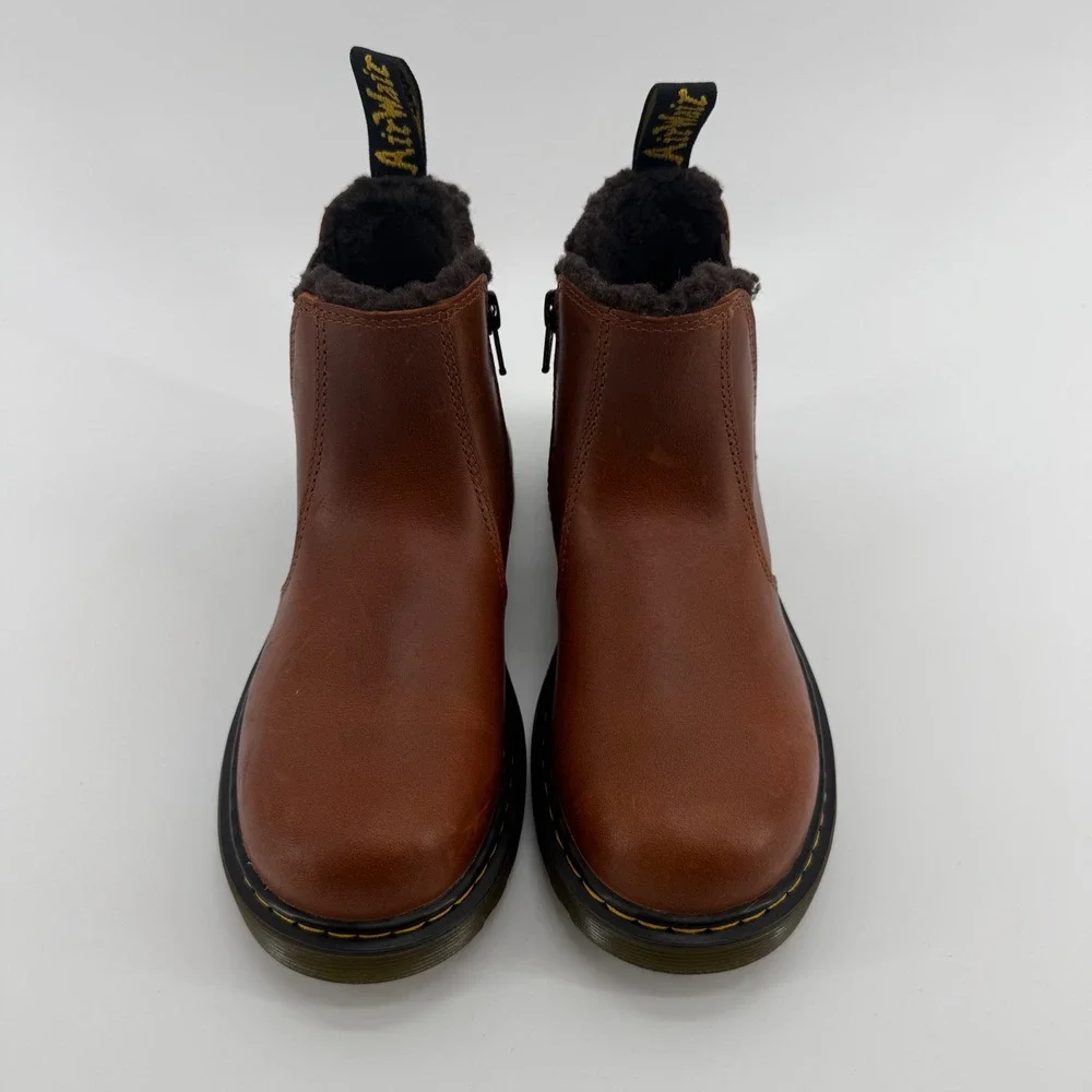 Dr. Martens 2976 Leonore Kids Brown Republic Leather Faux Fur Chelsea Boots 3 US